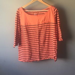 3/4 Sleeve Orange & Blue Striped Casual Shirt